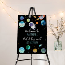 Blue Astronaut Outer Space Birthday Welcome Foam Board