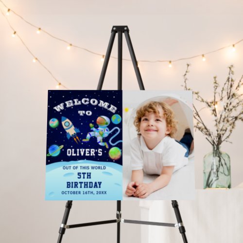 Blue Astronaut Outer Space Birthday Welcome Photo Foam Board