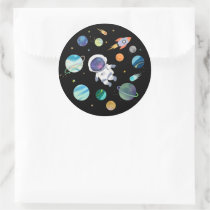 Blue Astronaut Outer Space First Birthday Classic Round Sticker