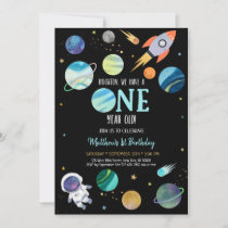 Blue Astronaut Outer Space First Birthday Invitation