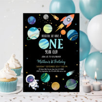 Blue Astronaut Outer Space First Birthday Invitation