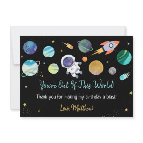Blue Astronaut Outer Space First Birthday Thank You Card