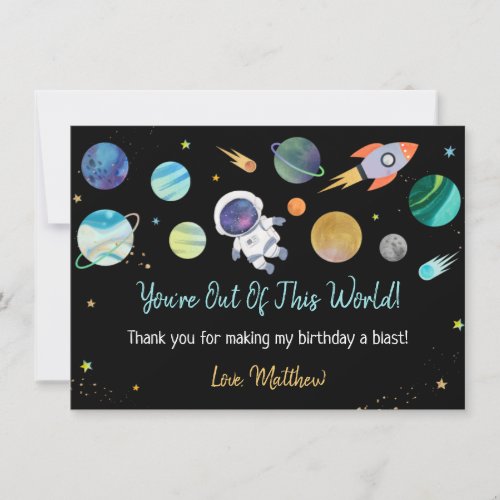 Blue Astronaut Outer Space First Birthday Thank You Card