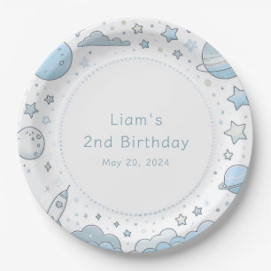 Blue Astronaut Outer Space Rocket Kids Birthday Paper Plates