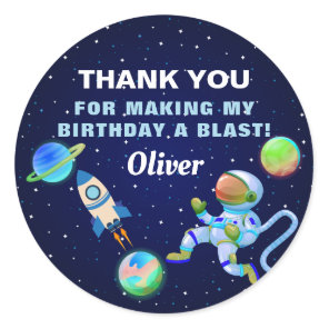Blue Astronaut Outer Space Rocket Ship Birthday Classic Round Sticker