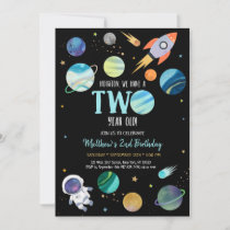 Blue Astronaut Outer Space Second Birthday Invitation