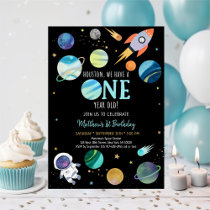 Blue Astronaut Space First Birthday Invitation