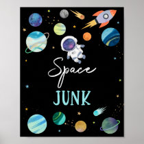 Blue Astronaut Space Junk Birthday Sign