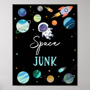 Blue Astronaut Space Junk Birthday Sign