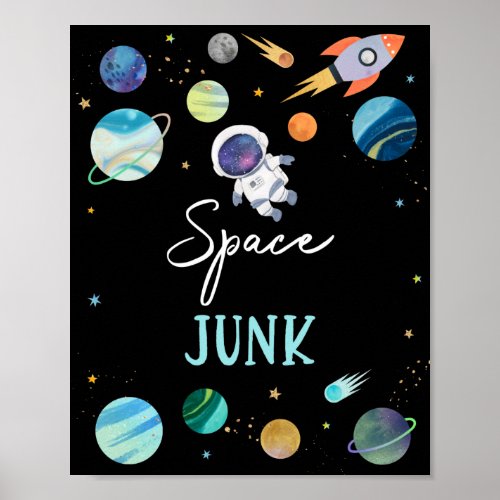 Blue Astronaut Space Junk Birthday Sign