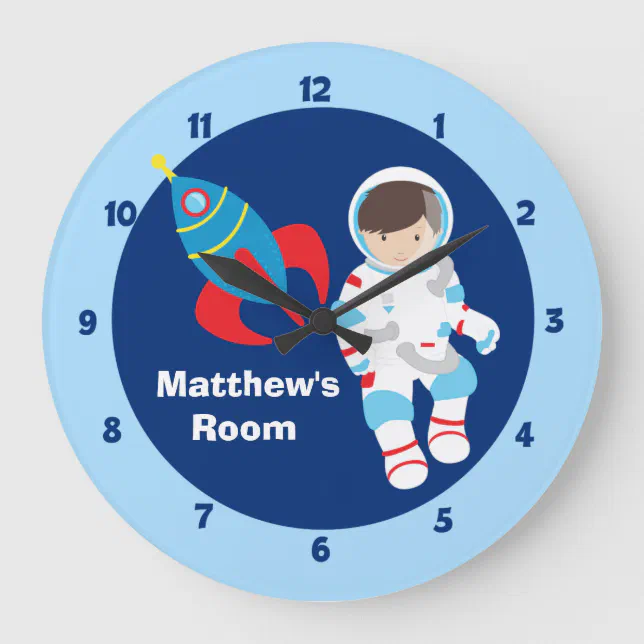 Blue Astronaut Spaceship Kids Large Clock | Zazzle