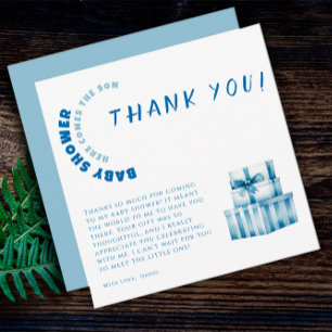 Blue atercolor minimalist baby shower boy thank you card