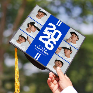 Blue Athletic Grad Photo Collage Graduation Cap Topper
