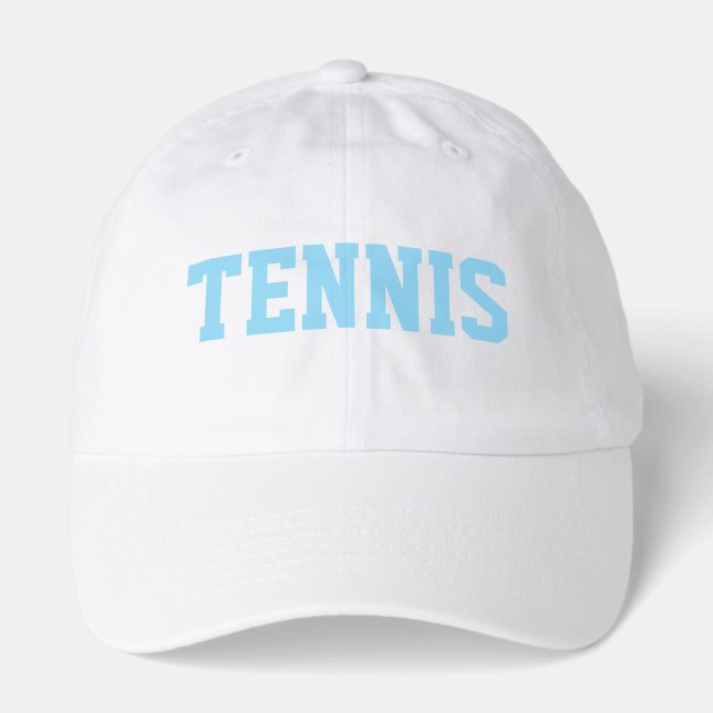 Blue Athletic TENNIS Text Summer White Background Hat (Front)