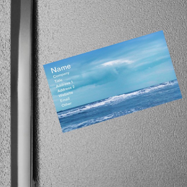 Blue Atlantic Ocean Waves Clouds Sky Photograph Business Card Magnet (Photo of Atlantic Ocean blue water white cap waves blue sky on magnetic business cards.)