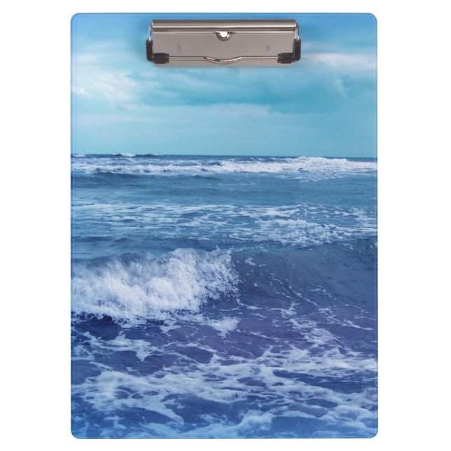 Blue Atlantic Ocean Waves Clouds Sky Photograph Clipboard (Front)