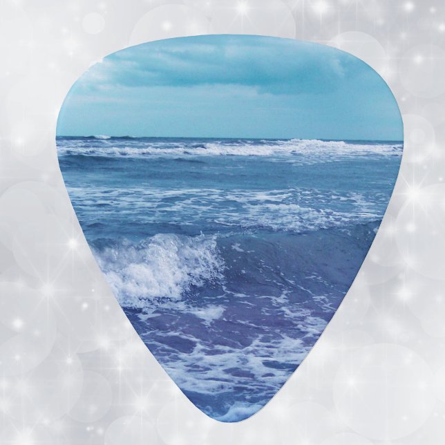 Blue Atlantic Ocean Waves Clouds Sky Photograph Guitar Pick (Photo of Atlantic ocean blue water white cap waves on guitar pick.)