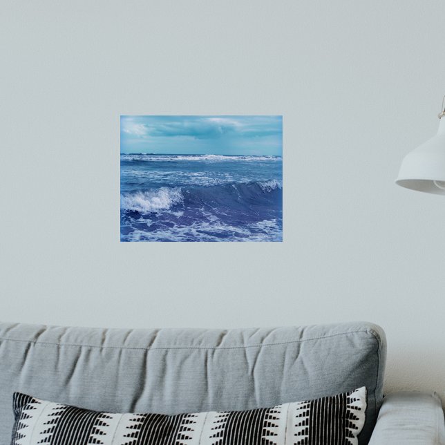Blue Atlantic Ocean Waves Clouds Sky Photograph Poster (Photo of Atantic ocean blue water white cap waves blue sky clouds on wall art poster.)