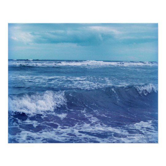 Blue Atlantic Ocean Waves Clouds Sky Photograph Poster