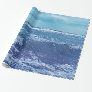 Blue Atlantic Ocean Waves Clouds Sky Photograph Wrapping Paper