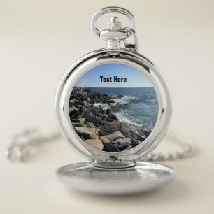 Blue Atlantic Ocean Wavy Rocky Seashore Coastal Pocket Watch