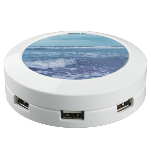 Blue Atlantic Ocean With Waves Puffy Clouds USB Charging Station (Angled)
