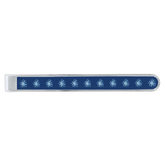 Blue Atom Pattern Silver Finish Tie Clip