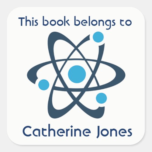 Blue Atom Science Design Bookplate Sticker