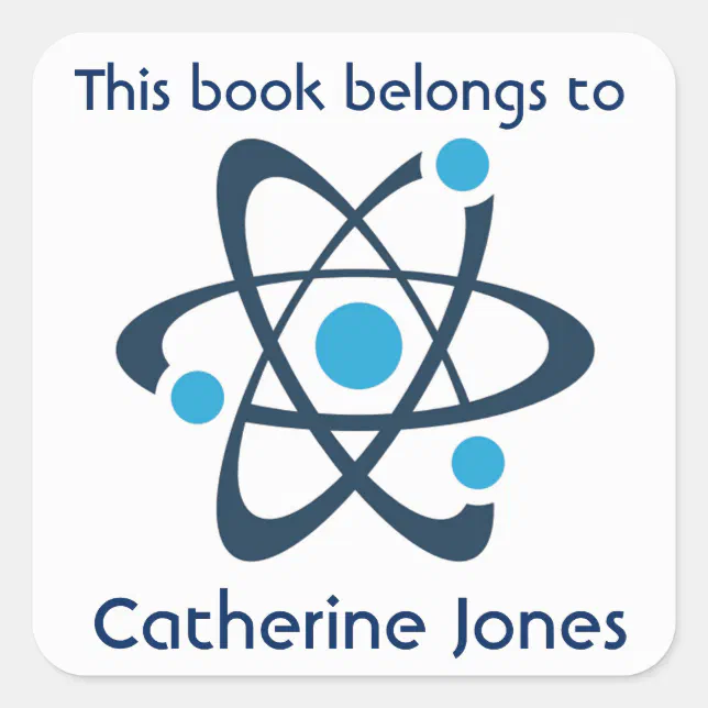 Blue Atom Science Design Bookplate Sticker | Zazzle