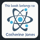 Blue Atom Science Design Bookplate Sticker<br><div class="desc">Blue Atom Science Design Bookplate Sticker with customizable text and background color.</div>