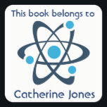 Blue Atom Science Design Bookplate Sticker<br><div class="desc">Blue Atom Science Design Bookplate Sticker with customizable text and background color.</div>