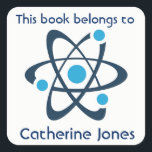 Blue Atom Science Design Bookplate Sticker<br><div class="desc">Blue Atom Science Design Bookplate Sticker with customizable text and background color.</div>