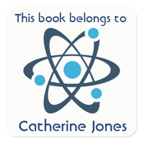 Blue Atom Science Design Bookplate Sticker