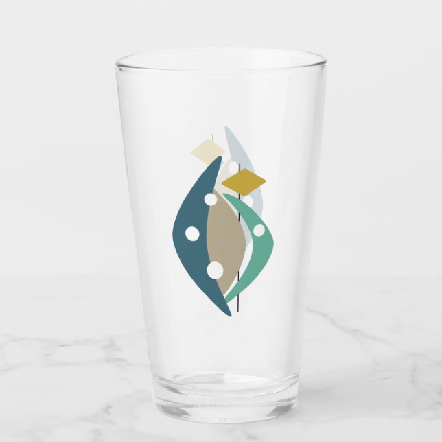 Blue Atomic Boomerangs Mid Century Modern Glass (Front)