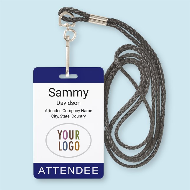 Blue Attendee Badge Event Logo Lanyard Clip Reel (MISOOK Blue Attendee Name Badge with Logo)