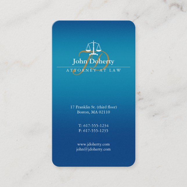 Blue Attorney at Law | Classy Scales of Justice Business Card (Front)