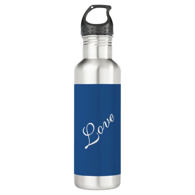 Blue Attractive Calligraphy Love Wedding  Stainless Steel Water Bottle (Front)