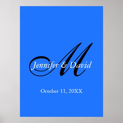 Blue Attractive Charming Monogram Wedding Poster