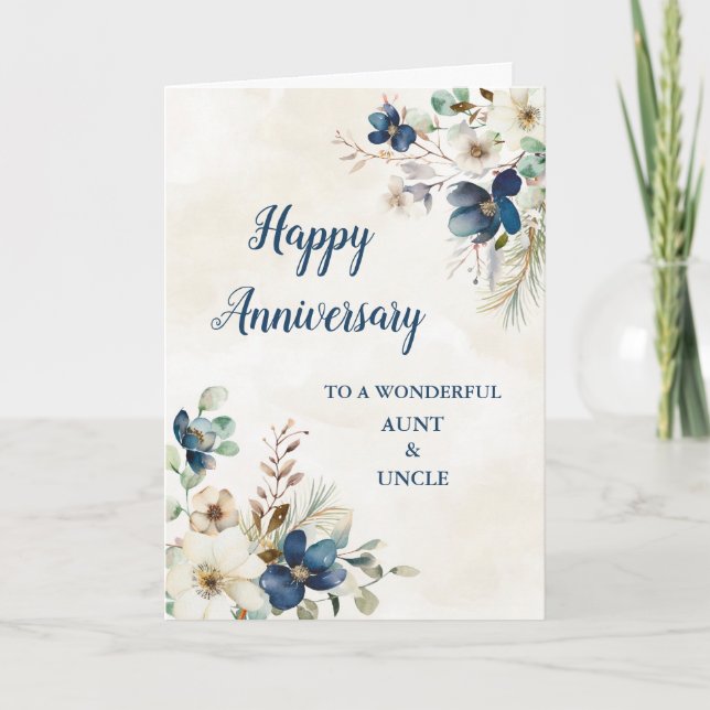 Blue Aunt and Uncle Wedding Anniversary Card (Front)