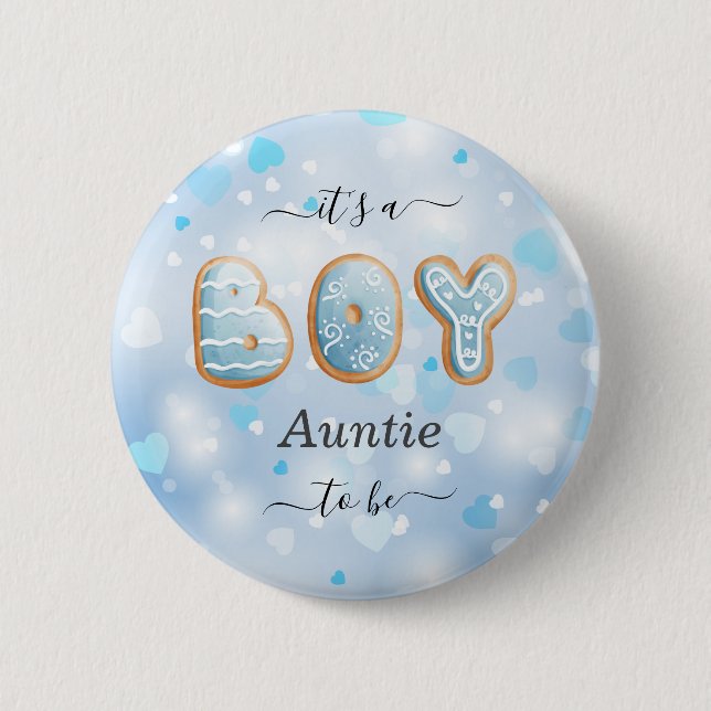 Blue Auntie to Be Boy Baby Shower Button (Front)