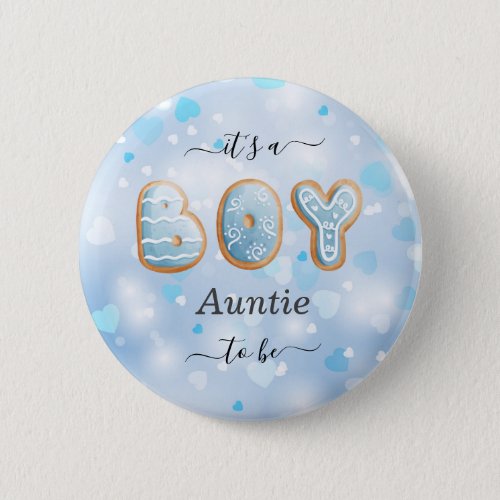 Blue Auntie to Be Boy Baby Shower Button