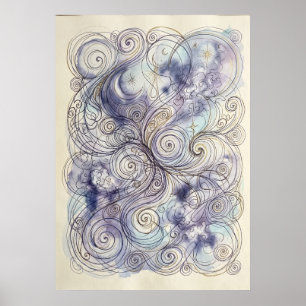 Blue Aura Spirit Spiral Drawing Poster