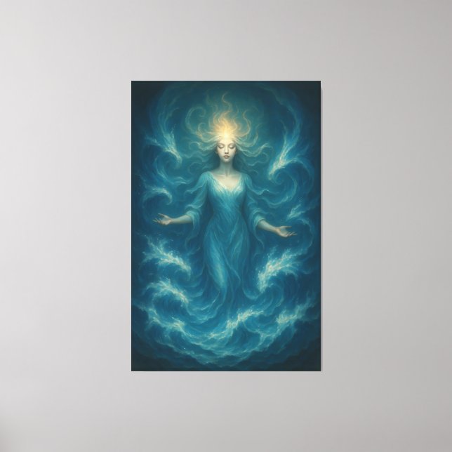 Blue Aura Water Goddess – Luxury Fine Art Canvas Print (Front)
