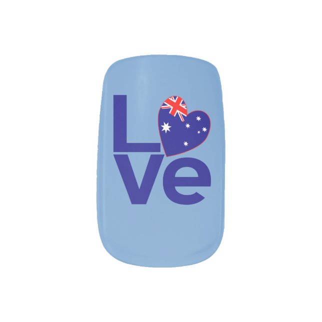 Blue Aussie Flag LOVE on Blue Background  Minx Nail Wraps (Left Thumb)
