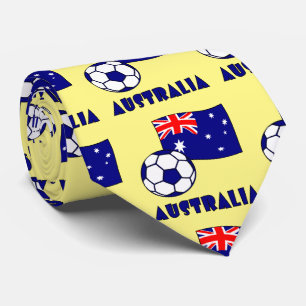 Blue Australia Soccer Ball Flag Yellow Background Neck Tie