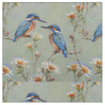Blue Australian Kingfishers And Eucalyptus Flower, Fabric