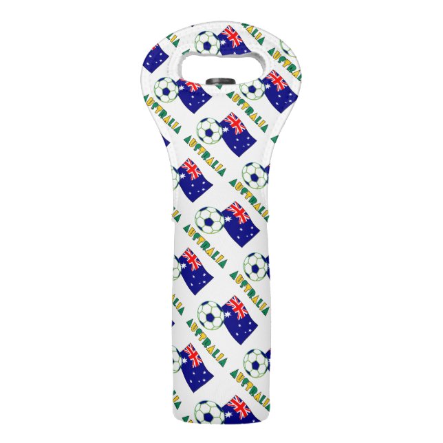 Blue Australian Soccer Ball and Flag  Wine Bag (Front)