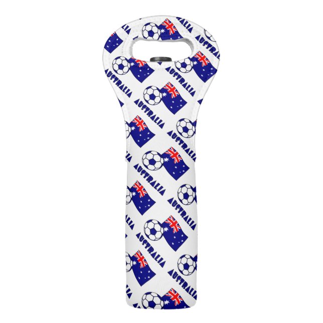 Blue Australian Soccer Ball and Flag  Wine Bag (Front)