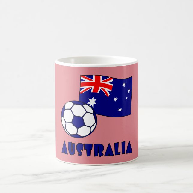 Blue Australian Soccer Ball Flag Pink Background  Coffee Mug (Center)