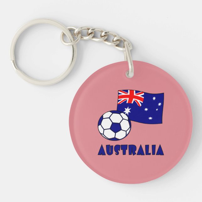 Blue Australian Soccer Ball Flag Pink Background  Keychain (Front)